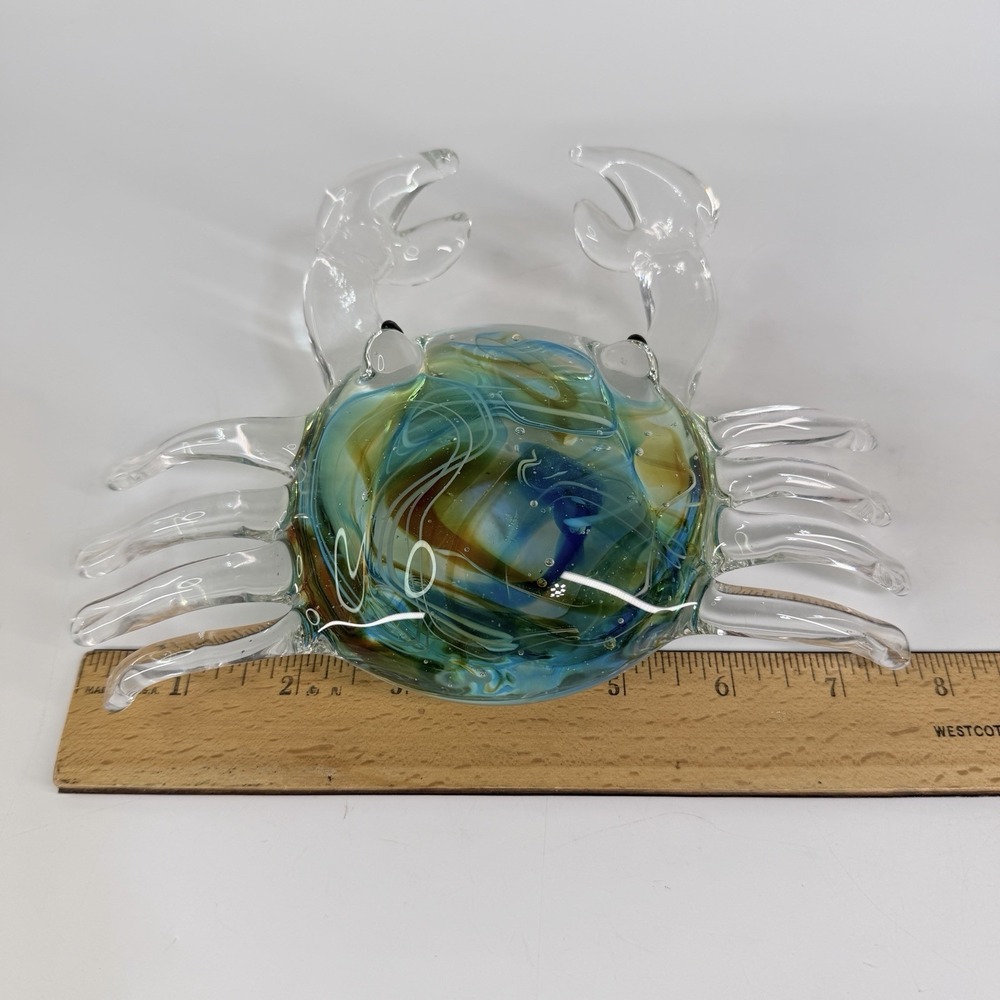 Colorful Hand Blown Glass Crab Paperweight Decor Beach Nautical Coastal Seafood - Picture 8 of 10